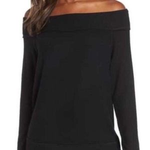 NEW GIBSON Sweater Fleece Off The Shoulders Top; SZ:XS; Color Black. NWT